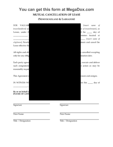 Picture of Newfoundland Mutual Cancellation of Commercial Lease