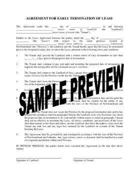 Newfoundland Agreement for Early Termination of Lease Newfoundland Agreement for Early Termination of Lease