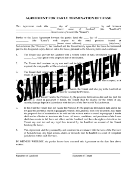 Picture of Saskatchewan Agreement for Early Termination of Lease