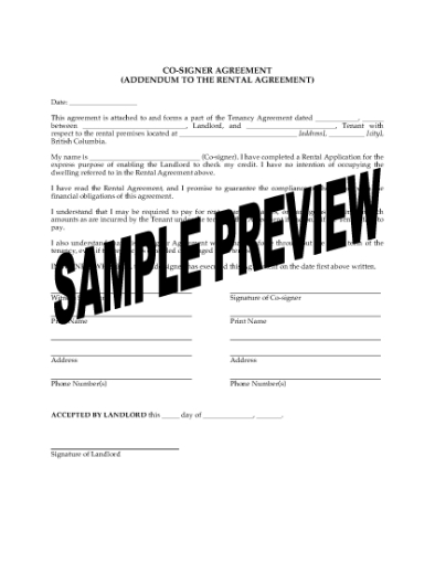 Picture of British Columbia Lease Co-Signer Agreement