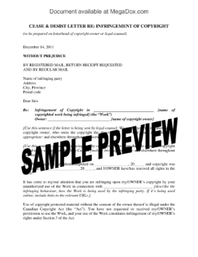 Canada Cease and Desist Letter for Copyright Infringement Canada Cease and Desist Letter for Copyright Infringement