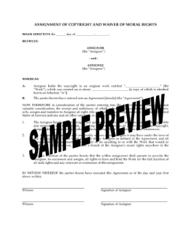 Canada Assignment of Copyright and Waiver of Moral Rights Canada Assignment of Copyright and Waiver of Moral Rights