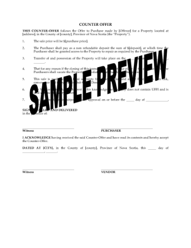 Picture of Nova Scotia Counter Offer for Sale of Real Estate Property
