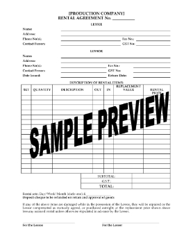 Show details for Rental Agreement Form for Film Productions Picture of Rental Agreement Form for Film Productions