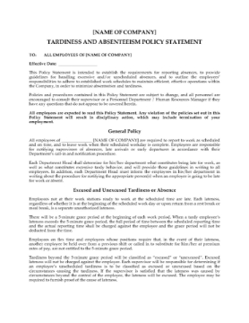 Employee Tardiness and Absenteeism Policy Statement Employee Tardiness and Absenteeism Policy Statement