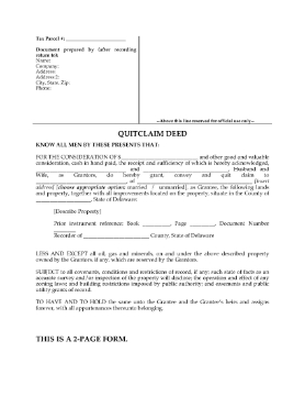 Show details for Delaware Quitclaim Deed from Two Persons to One Person Picture of Delaware Quitclaim Deed from Two Persons to One Person