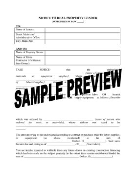 Washington Notice to Real Property Lender Washington Notice to Real Property Lender