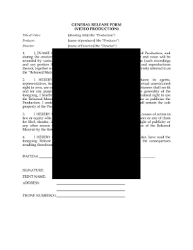 Performer Release and Consent Form for Music Video Performer Release and Consent Form for Music Video