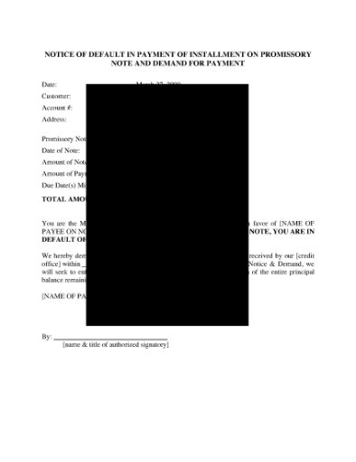 Picture of Notice of Default on Note and Demand for Payment