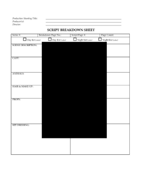 Script Breakdown Sheet for Art Department Script Breakdown Sheet for Art Department