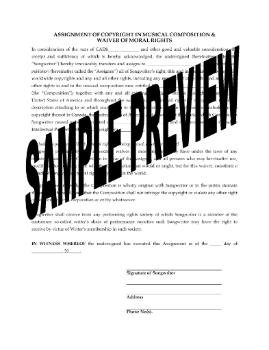 Canada Assignment of Copyright in Musical Composition