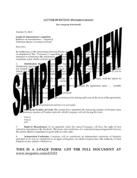 Letter of Intent for Exclusive Distributor Letter of Intent for Exclusive Distributor