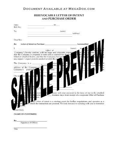 Irrevocable Letter of Intent to Purchase Commodities