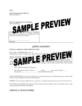 Nevada Quitclaim Deed Form Nevada Quitclaim Deed Form