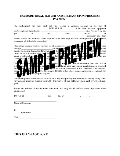 Colorado Unconditional Lien Waiver and Release - Progress Payment