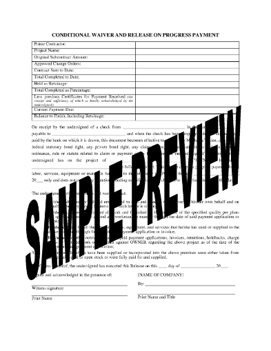 Ohio Conditional Lien Waiver and Release on Progress Payment