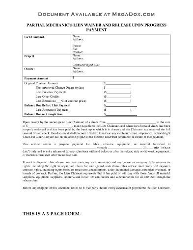 Oklahoma Mechanic's Lien Waiver and Release on Progress Payment