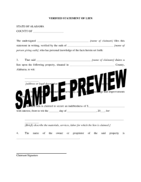Alabama Verified Statement of Lien Alabama Verified Statement of Lien