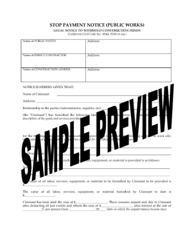 Picture of California Stop Payment Notice (Public Works)