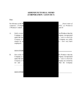 Loan-Out Addendum to Film Production Deal Memo Loan-Out Addendum to Film Production Deal Memo