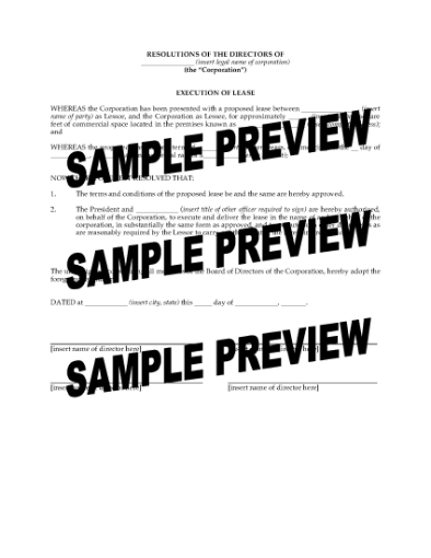 Picture of Directors Resolution to Authorize Signing Lease | USA