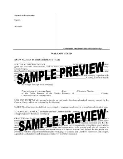 Picture of Pennsylvania Warranty Deed Form