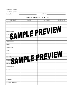 Show details for Contact List for TV Commercial Shoot Picture of Contact List for TV Commercial Shoot