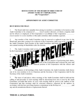 Canada director resolutions forming audit committee Directors resolutions for a Canadian corporation to form an audit committee