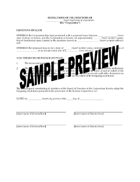 Show details for Canada Directors Resolution Authorizing Execution of Lease Picture of Canada Directors Resolution Authorizing Execution of Lease