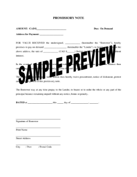 Canada Promissory Note for Interest-Free Loan Canada Promissory Note for Interest-Free Loan