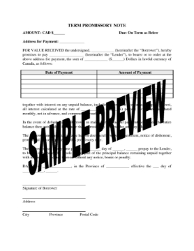 Canada Term Promissory Note Canada Term Promissory Note