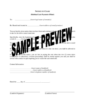 New Jersey Notice to Cease for Habitual Late Rent New Jersey Notice to Cease for Habitual Late Rent