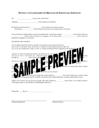 Picture of Washington Notice to Landlord of Breach of Essential Services