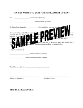 Pennsylvania 10 Day Notice to Quit for Nonpayment of Rent Pennsylvania 10 Day Notice to Quit for Nonpayment of Rent