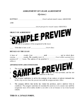 Picture of Quebec Assignment of Lease Agreement