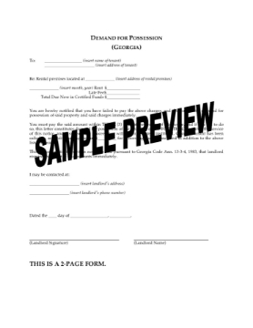 Georgia Demand for Possession form Georgia Demand for Possession form