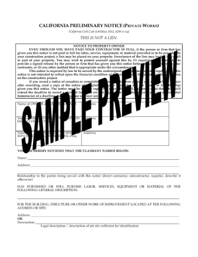 Picture of California Preliminary Notice (Private Works)