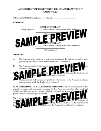 Picture of Trademark Assignment Without Goodwill | Australia