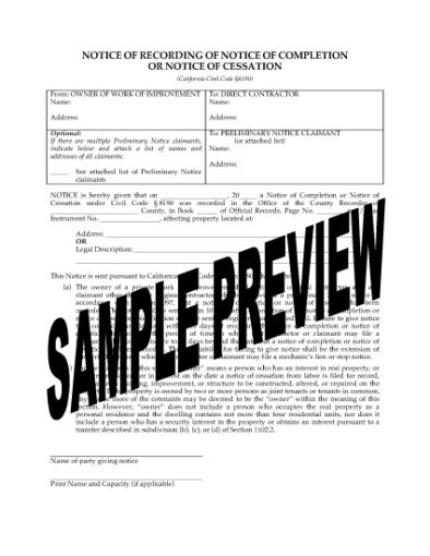 Picture of California Notice of Recording Form