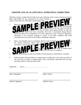 Buyer's Certificate of Acceptance After Final Inspection Buyer's Certificate of Acceptance After Final Inspection
