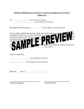 Oregon 24 Hour Termination Notice for Unauthorized Occupant Oregon 24 Hour Termination Notice for Unauthorized Occupant