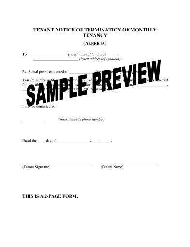 Alberta Notice of Termination by monthly tenant