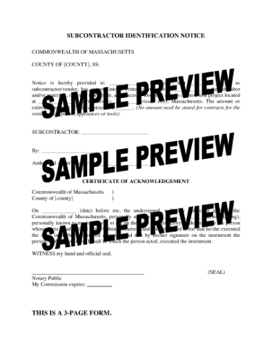 Picture of Massachusetts Subcontractor Identification Notice