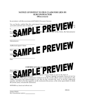 Wisconsin Notice of Intent to File Lien Claim (Subcontractor) Wisconsin Notice of Intent to File Lien Claim (Subcontractor)