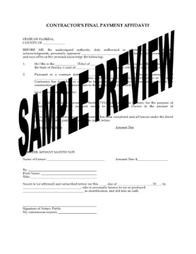 Florida Contractor's Final Payment Affidavit Florida Contractor's Final Payment Affidavit