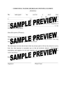 Alabama Lien Waiver and Release Forms Package Alabama Lien Waiver and Release Forms Package