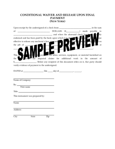 Picture of New York Lien Waiver and Release Forms Package