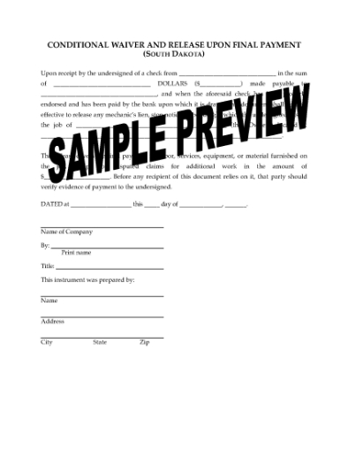 Picture of South Dakota Lien Waiver and Release Forms Package