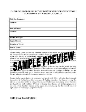 Show details for Catering Waiver and Indemnification Agreement with Rental Facility Picture of Catering Waiver and Indemnification Agreement with Rental Facility