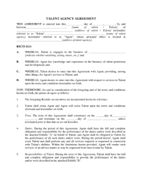 USA Talent Agency Agreement USA Talent Agency Agreement